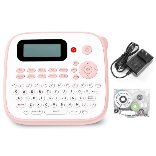 Labelife Label Maker Machine, Portable Label Printer D210S, QWERTY Keyboard, Easy-to-Use, with AC Adapter and Laminated JM Label Refill JM-231, Multiple Templates, for Home & Office Organization, Pink - Pink