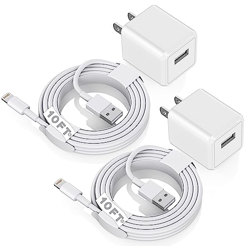 iPhone Charger 10ft, [Apple MFi Certified] Long Lightning Cable Data Sync Charging Cords with USB Wall Charger Travel Plug Adapter for iPhone 13 12 11 Pro Max/SE 2020/X/XR/8/7/6/iPad and More(2Pack)