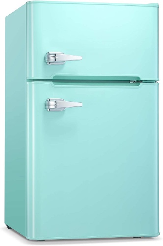 Antarctic Star Compact Mini Refrigerator Separate Freezer, Small Fridge Double 2-Door Adjustable Removable Retro Stainless Steel Shelves Garage Camper Basement/Dorm/Office 3.2 cu ft.Green - Green