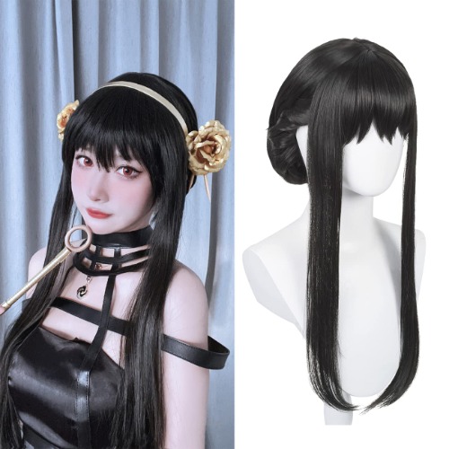 Cindylou FUSOO Yor Forger Wig Black Cosplay Wig for Spy x Family Cosplay Yor Briar Wig Updo Hair Bun Wig for Halloween Costume Party Wigs