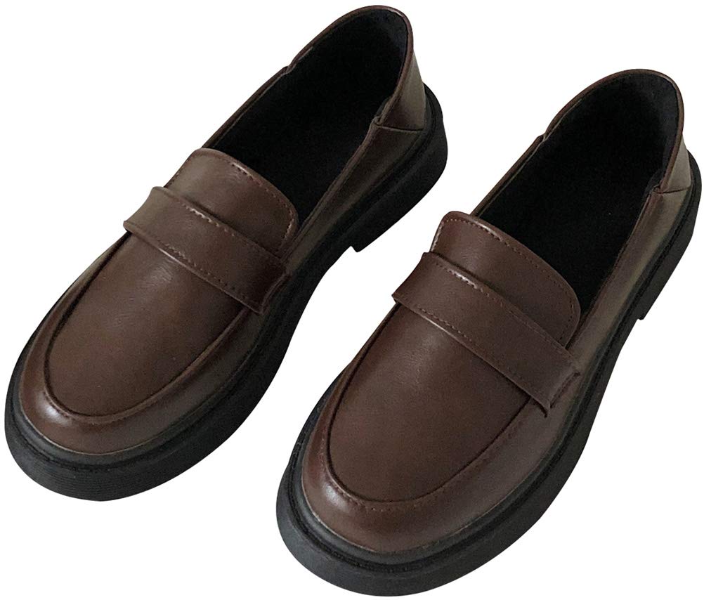 Women's JK Uniform Dress Shoes Slip on Oxford Shoes Classic Penny Loafers Anime Cosplay Use - 6.5 Brown