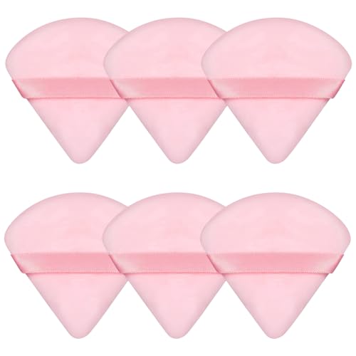 Pimoys 6 Pieces Pink Powder Puff Face Soft Triangle for Loose Powder, Velour Makeup Sponge Set Setting Powder Puff Beauty Makeup Tools - Pink
