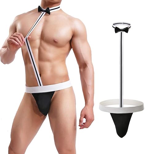 Shinywear Men's Sexy Mankini Costume Suspender Swimsuit Swimwear Thong Underwear - One Size - Black