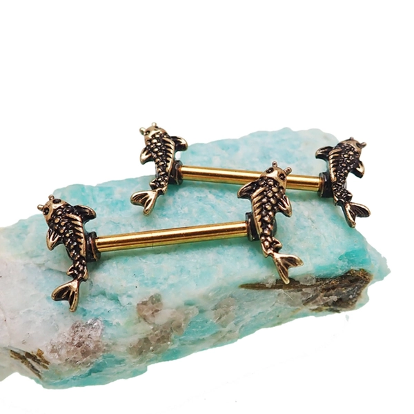 14G Mini Koi fish nipple ring barbells, surgical steel barbell 12mm  or 14mm bar ,  1.6mm barbells