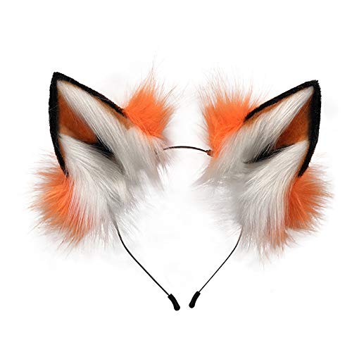 HAOAN Handmade Faux Fur Fox Wolf Ears Headband Halloween Christmas Cosplay Party Costume Accessories - Orange