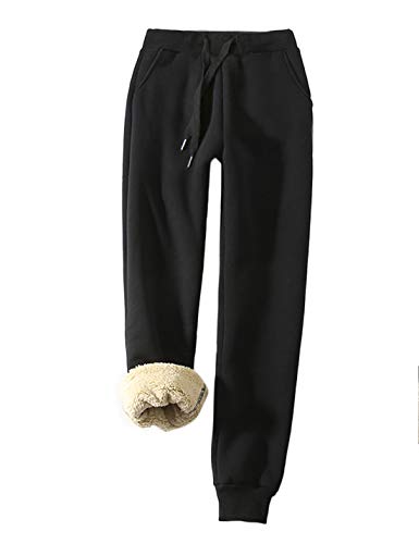 Yeokou Womens Sherpa Lined Sweatpants Winter Warm Fleece Pants - Medium - Black