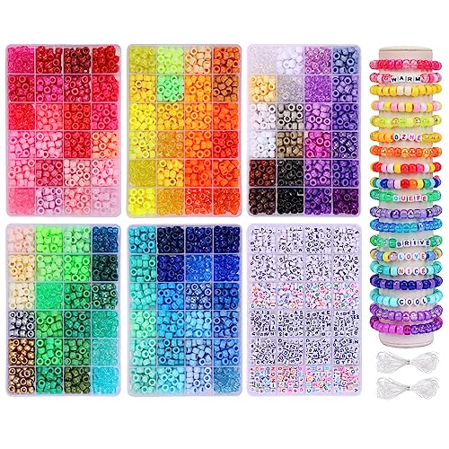 Quefe 4680pcs Pony Beads Friendship Bracelets Making Kit, 120 Colors Kandi Beads Set for Jewelry Making, 3840pcs Plastic Rainbow Bead and 840pcs Letter Beads for Girls Gift, Necklace and Craft