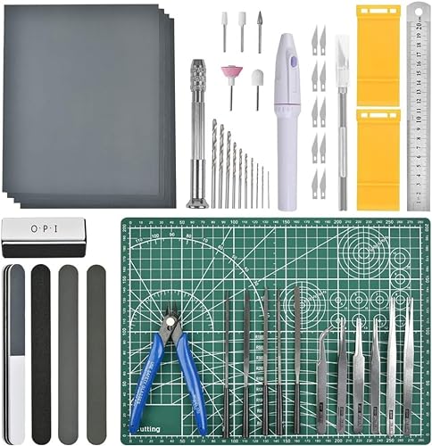 53Pcs Professional Model Tools Kit for Gundam,Modeler Basic Tools Craft Set Hobby Building Tools Kit for Gundam Car Model Building,Repairing and Fixing - 53pcs