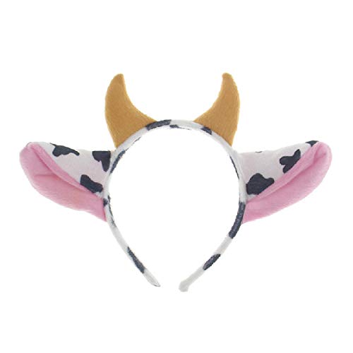 Hosfairy Funny Cartoon Dairy Cow Ears and Horns Design Headband Hairhoop Hair Accessiores for Party Show Performance(White/Black)