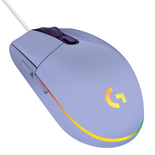 Logitech G203 Wired Gaming Mouse, 8,000 DPI, Rainbow Optical Effect LIGHTSYNC RGB, 6 Programmable Buttons, On-Board Memory, Screen Mapping, PC/Mac Computer and Laptop Compatible - Lilac - Mouse Only Lilac