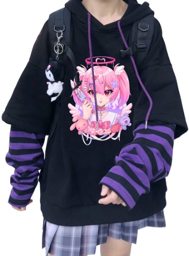 EMILYLE Womens Girls Japanese Style Hoodie Cute Pattern Print Sweatshirt Fashion Kawaii Anime Pullover - Small 1qh-1