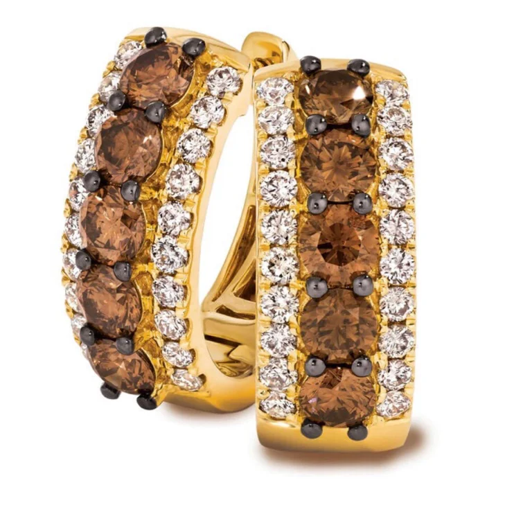Le Vian "Creme Brulee" 2.49 ct. t.w. Chocolate and Nude Diamond Hoop Earrings in 14kt Honey Gold. 5/8"
