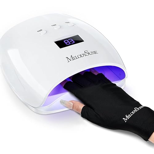 MelodySusie 54W UV LED Nail Lamp with UV Gloves Kit, Professional Nail Light for Gel Nails Fast Curing with Auto Sensor & 3 Timer Setting, UPF50+ Anti UV Glove for Nail Art Manicure Protection - 54W Nail Lamp With Gloves
