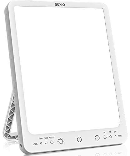 SUXIO Light Therapy Lamp - 10000 Lux Therapy Light, 3 Timing & Mode Happy Lamp, Touch Control Daylight Lamp with Memory Function, Portable Light Therapy Box for Home/Office Use As Lift Mood - USB-A