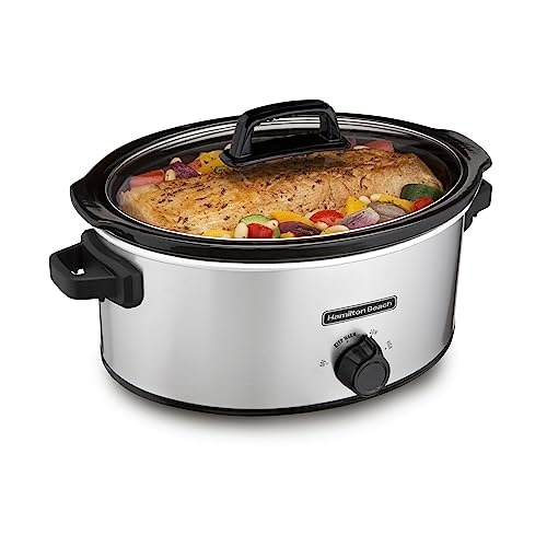 Hamilton Beach 6-Quart Slow Cooker with 3 Cooking Settings, Dishwasher-Safe Stoneware Crock & Glass Lid, Silver (33665G) - 6-Quart - Silver