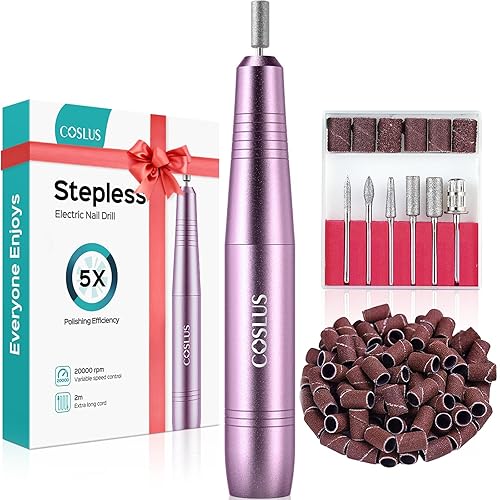 COSLUS Electric Nail Drill File Professional: for Acrylic Gel Dip Powder Nails Portable Nail Drill Machine Kit Manicure Pedicure Tools Polishing Set with Nail Drill Bits Sanding Bands - Dark Purple