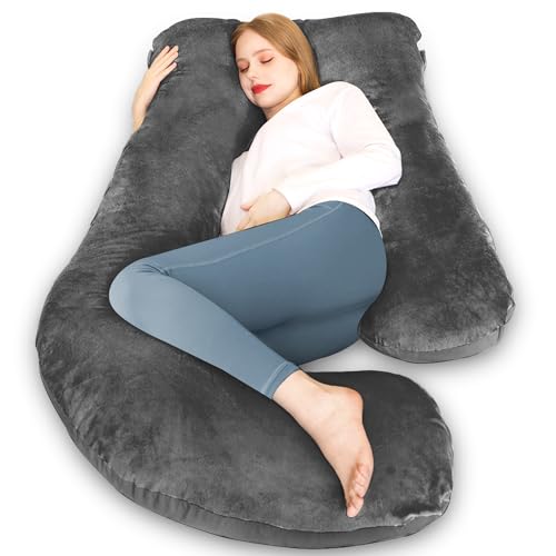 Chilling Home Pregnancy Pillow, U Shaped Pregnancy Pillows for Sleeping Full Body Pillow Maternity Pillow for Pregnant Women 58 inch, Pregnant Women Must Have with Removable Cover, Black - Black - 58 inch (Pack of 1)