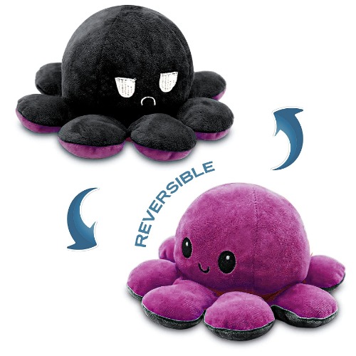 Octopus Plüschtiere Kuscheltier,Reversible Octopus Plush zum Wenden,Weiche Reversible Octopus, Kreative Spielzeuggeschenke für Familie, Freunde(Lila+Schwarz)