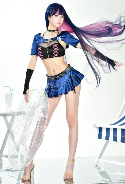 Panty Stocking Stocking Derivative Two-Piece Swimsuit Halter Top and Bottom Bathing Suit with Short Cover-up and Skirt