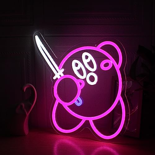 Gaming Neon Sign USB Powered for Room Decor, Japanese Anime Neon Sign Dimmable LED Neon Light Sign for Kids Room Wall Art, Gamer Neon Sign for Game Room Birthday Gift 16.4*13 Inches Kirbee Sword - Kirbee-sword-pink