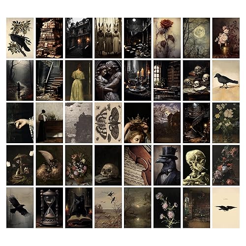97 Decor Moody Dark Academia Decor - 40Pcs Victorian Gothic Decor for Home, Vintage Dark Academia Wall Art Prints, Witchy Goth Wall Collage Kit (4x6) - Dark Academia