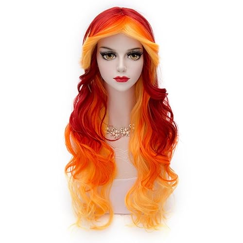 MQ Ombre Wavy Wigs for Women,29.5 Inch Long Curly Wigs,Colorful Wigs,Charming Women's Long Curly Full Hair Wig(Yellow to Orange to Red) - yellow