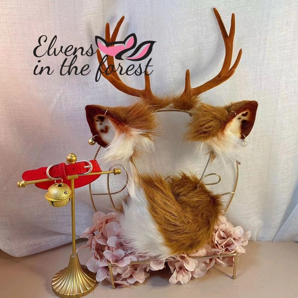 Sika Tail Christmas Elk Ears and Collars - COSPLAY - Butt Plug - Handmade Animal Ears - Fox Ears Tail - Christmas Gifts - Lolita - Butt Plug