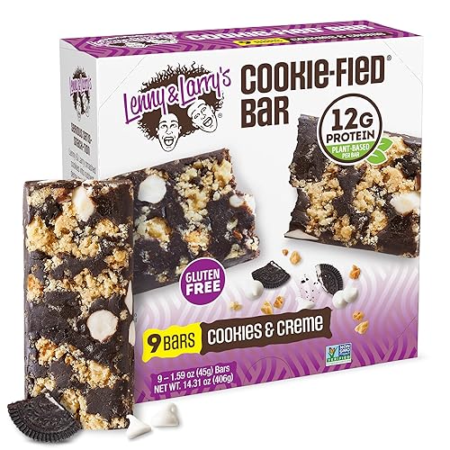 Lenny & Larry's Cookie-fied Bar, Cookies & Creme (Pack of 9), 45g - Plant-Based Protein Bar, Vegan and Non-GMO  - Cookies & Creme