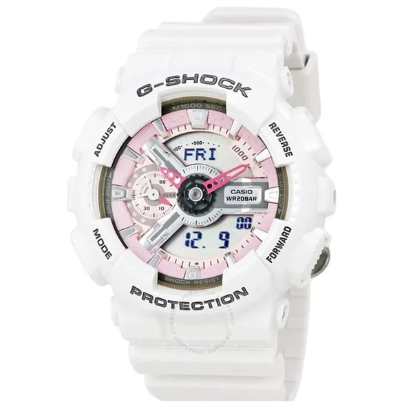 Casio G-Shock Pink and Gray Dial White Resin Quartz Ladies Watch GMAS110MP-7A - White O/S