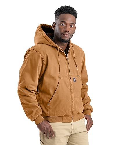 Berne Men's Heartland Washed Duck Hooded Work Jacket - XX-Large - Brown Duck