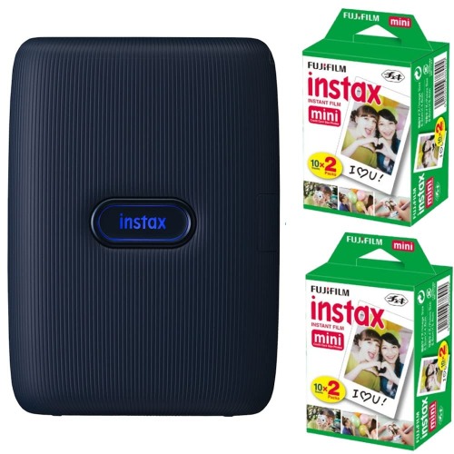 Fujifilm Instax Mini Link Smartphone Printer (Dark Denim) + Fuji Instax Mini Film (40 Sheets) - Instax Mini Link Printer Bundle - Dark Denim