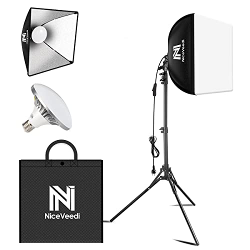 Softbox Lighting Kit, NiceVeedi 16'' x 16'' Softbox Photography Lighting Kit with 63” Tripod Stand &50W / 5400K LED Bulb, Continuous Lighting for Photography/Video Recording/Live Streaming