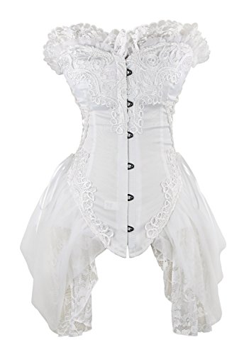 Charmian Women's Sexy Strapless Floral Embroidery Gothic Corset with Lace Skirt - XX-Large - White