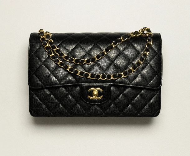 Large classic handbag, Grained calfskin & gold-tone metal, black — Fashion | CHANEL