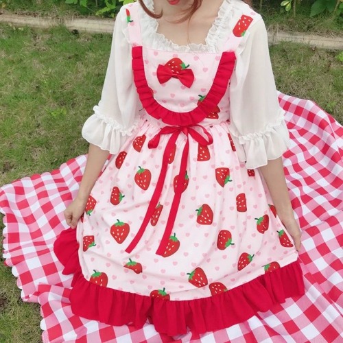 Cherry Sweetheart Dress - Strawberry slip dress
