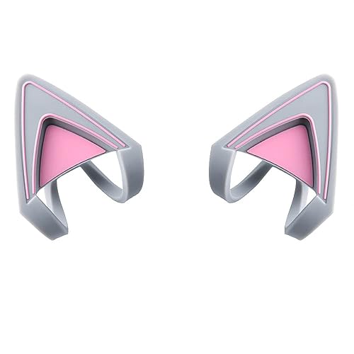 HUYUN Silicone Headsets Cat Kitty Ears Lovely Attachable Accessory Perfect Compatible for SteelSeries Arctis 5, Bose NC700 QC35 Silver Gray White Mercury Headphones