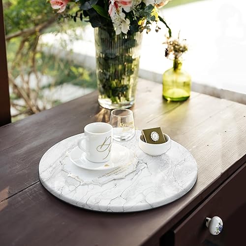 Circular Marble Vanity Tray for Counter, Bathroom, Dresser, Nightstand or Desk, Diameter 8-3/4 Inches - Gray 8-3/4 Inches