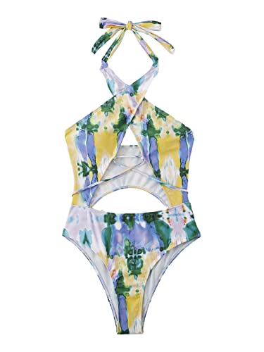 Monokini Cut Out Criss Cross Swimsuit - Medium - Multicoloured