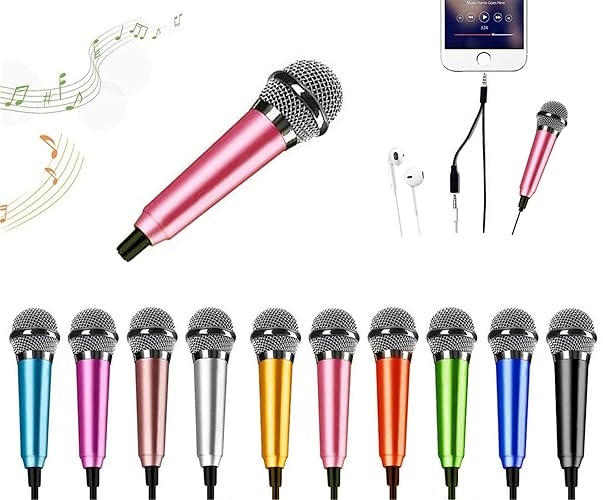 DELADOLA Mini Microphone,Portable Vocal Tiny Microphone, Asmr Microphone,Phone Microphone, Mini Karaoke Microphone for Voice Recording Chatting and Singing On iPhone,Android,Laptop Notebook (Pink) - pink
