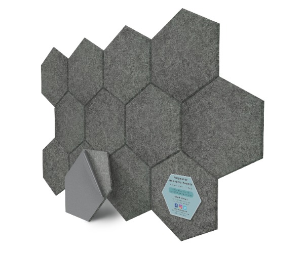 Hexagon Polyester Acoustic Panels - 12 Pack | Eco-Friendly Sound Absorption | Easy Peel & Stick Installation - Smoke
