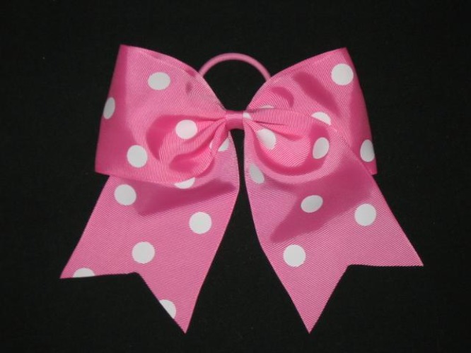 NEW "POLKA-DOT LIGHT PINK" Cheer Bow Pony Tail 3" Ribbon Girls Hair Cheerleading