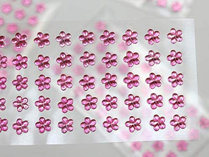 KraftGenius Allstarco 6mm Crystal LQ01 Star Self Adhesive Acrylic Rhinestones Plastic Face Gems Stick On Body Jewels for DIY Cards and Invitations Crafts Bling Sticker - 5 Sheets - 250PCS - Flower / Pink 6mm