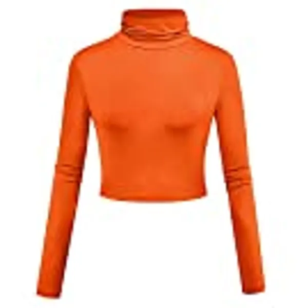 Herou Women Long Sleeve Crop Top Turtleneck Soft Lightweight Basic Slim Fit Tops