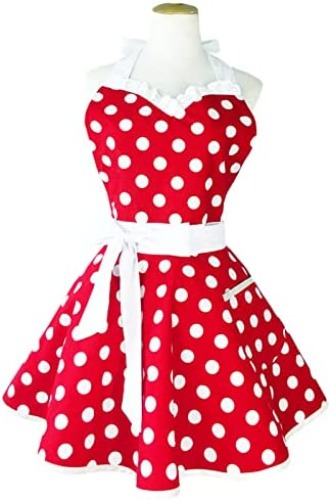 Hyzrz Lovely Sweetheart Retro Kitchen Aprons Women Girl Polka Dot Cooking Salon Pinafore Vintage Apron Mother‘s Gift - Red