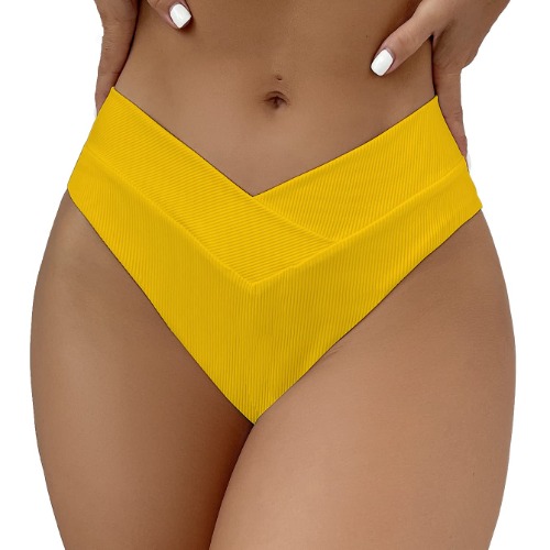 SherryDC Women's V Cut High Waisted Bikini Bottom High Leg Cut Swimsuit Bathing Suit Bottoms - Small 824 Yellow