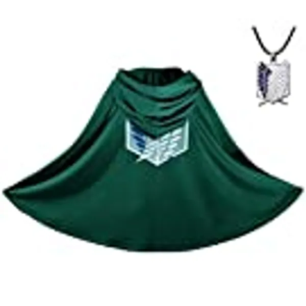 Aoibox 2PCS Anime Cloak - Anime Cosplay Costume Cape with Necklace Green