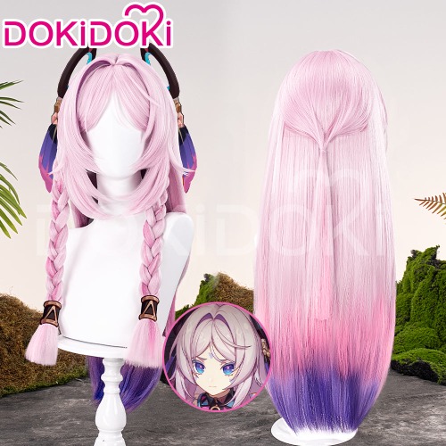 【Ready For Ship】DokiDoki Game Genshin Impact Citlali Cosplay Wig Long Straight Double Braids Pink Purple Gradient Hair | Modeling Ver. Wig Only-Ready For Ship
