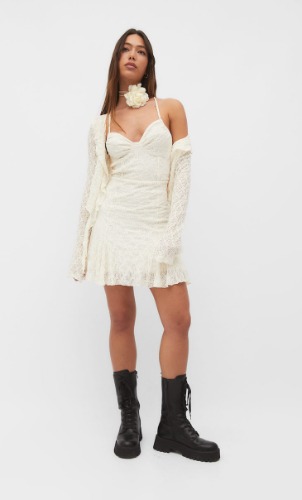 Vestido corto halter blonda