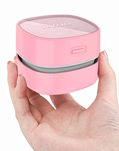 TRZLIFE Desk Vacuum, Upgraded Version of Mini Desk Vacuum Cleaner More Durable Desk Accessory Sucks Tiny Items and Crumbs on Desktop Drawer Countertop Ideal Tech White Elephant Gift Pink - Pink - pink USB rechargeable desk vacuum, tech office gifts, Christmas white elephant gift, stocking stuffer