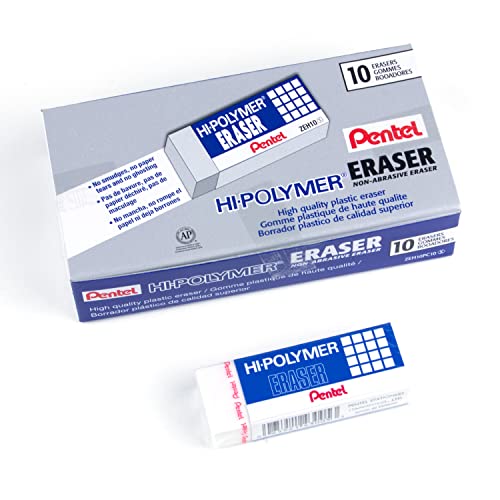 Pentel Hi-Polymer Block Eraser, Large, White, Pack of 10 Erasers (ZEH10PC10) - White - 10 Pack - Large Block Eraser
